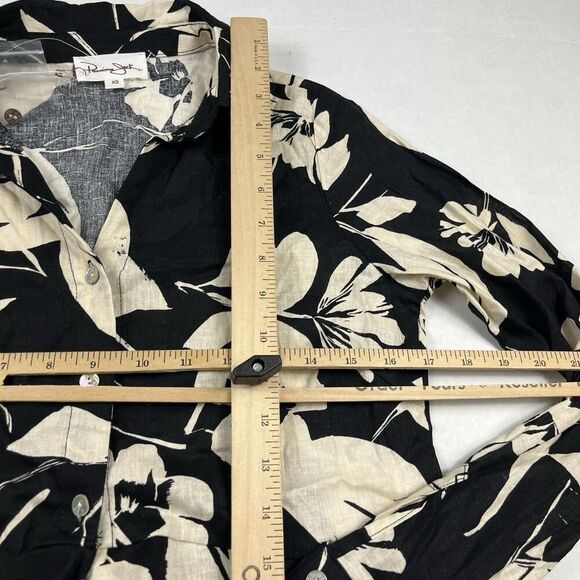Panama Jack Linen Blend Button Shirt Floral Cropped Long Sleeve Top XS NEW - Picture 7 of 10